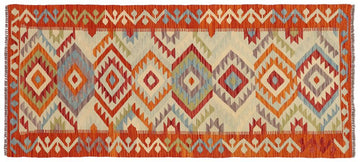Flat Weave Kilim, Antique, Navaho, Vintage, Handmade, Geometric Kilim Blue Rust Hand-Woven Runner 100% Wool Area Rug 3 x 6